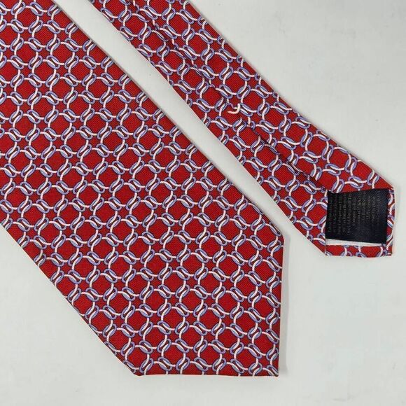 BROOKS BROTHERS MAKERS MERCHANTS SILK TIE RED BLUE WHITE RING PATTERN 3.5" X 59" - Picture 1 of 3